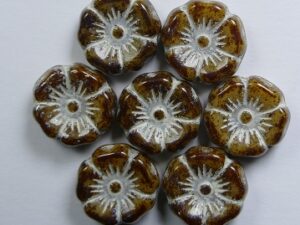 0030344 White Opal Light Ivory Mixed Chocolate Silver Washed Flower 6 Pc.