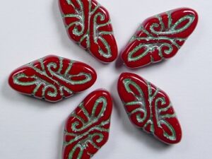 0050311 Arabesque Beads Opaque Red - Copper Green Washed 5 Pc.