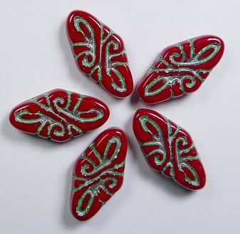 0050311 arabesque beads Opaque Red Copper Green Washed 19x9 mm color 93200-54322