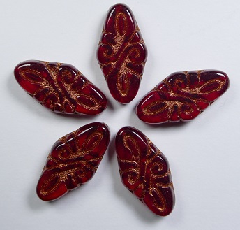 0050312 arabesque beads siam ruby copper washed 19x9 mm color 90090-54319