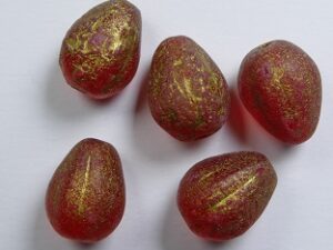 0050314 Light Siam Ruby Eched Gold Washed Melon Drops 11x9 mm 5 Pc. - Afbeelding 1