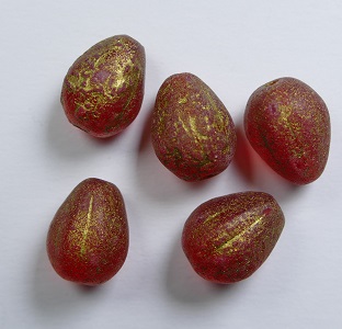 0050314 Light Siam Ruby Eched Gold Washed Melon Drops 11x9 mm color 90050-Etch-54302