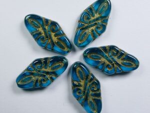 0090440 Arabesque Beads Dark Aqua Gold Washed 5 Pc - Afbeelding 1