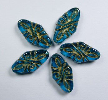 0090440 arabesque beads dark aqua gold washed 19x9 mm color 60140-54302