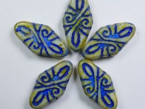 0090441 Arabesque Beads Alabaster Travertin Cobalt Blue Washed 5 Pc. - Afbeelding 1