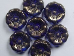 0090443 Cobalt Aquamarine Melee Bronze Luster Flower 6 Pc.