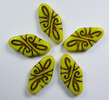 0130144 arabesque beads opaque yellow bronze washed 19x9 mm color 83120-54317