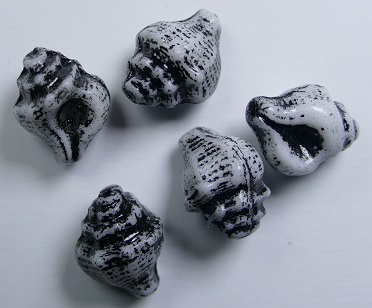 0010519 White Alabaster Black Washed Murex Shell Beads 15x12 mm color 02010-46441 White Alabaster Black Washed Murex Shell Beads