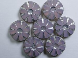 0070458 Light Pink Opal Labrador Table Cut Sunflower Bead 6 Pc.