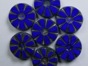 0090446 Opaque Royal Blue Picasso Table Cut Sunflower Bead 6 Pc.