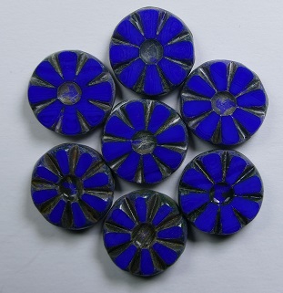 0090446 Opaque Royal Blue Picasso sunflower beads 12 mm color 33050-86800