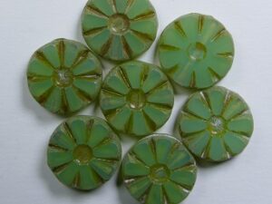 0100568 Light Green Opal Picasso Table Cut Sunflower Bead 6 Pc.