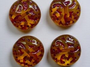 0130145 Jonquil Garnet Washed Lentil Beads with Ornament 4 Pc.