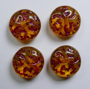0130145 Jonquil Garnet Washed Lentil beads with ornament 14 mm color 80020-54314