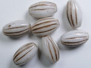 0140270 White Alabaster Antique Copper Washed Melon Oval 14x8 mm 7 Pc.
