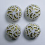 0140274 White Alabaster Gold Washed Lentil beads with ornament 14 mm color 02010-54302