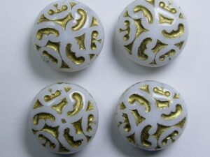 0140274 White Alabaster Gold Washed Lentil Beads with Ornament 4 Pc.