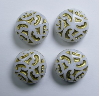 0140274 White Alabaster Gold Washed Lentil beads with ornament 14 mm color 02010-54302