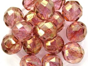 FP1-10-00030LK Crystal Pink Luster Czech Glass Facet Firepolish 10mm