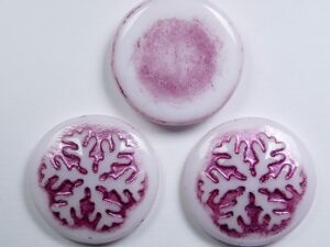 CAB-SF-02010-54321 Snowflake Cabochon 21 mm White Alabaster Fuchsia Washed 3 Pc.