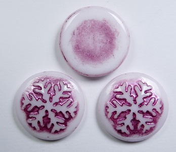 CAB-SF-02010-54321 snowflake cabochon 21 mm white alabaster Fuchsia Washed color 02010-54321