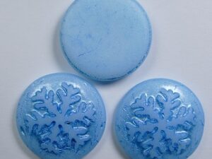 CAB-SF-02010-84100-54323 Snowflake Cabochon 21 mm Matte White Alabaster Blue Coated 3 Pc.