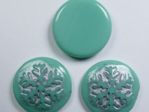 CAB-SF-63130-54301 Snowflake Cabochon 21 mm Green Turquoise Silver Washed 3 Pc.