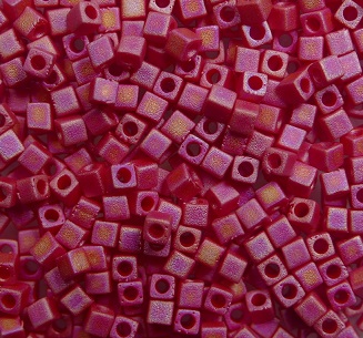 m-cub-18-408FR miyuki cubes, square beads 1,8 mm opaque matte dark red AB color 0408FR
