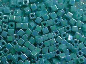 M-Cub-18-0481 Opaque Turquoise Green AB Miyuki Cubes 1.8x1.8 mm