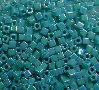 m-cub-18-481 miyuki cubes, square beads 1,8 mm opaque turquoise green AB color 0481