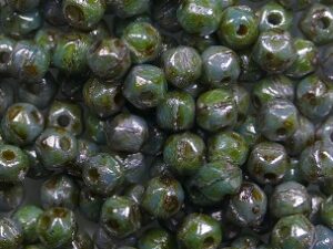 EC-03-02010-65431 English Cut beads 3 mm, White Alabaster Green Blue Lazura