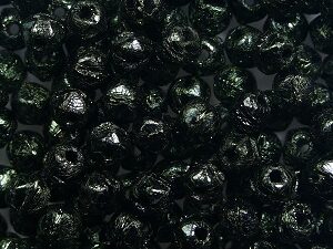 EC-03-23980-14495 English Cut beads 3 mm, Jet Green Metallic Luster