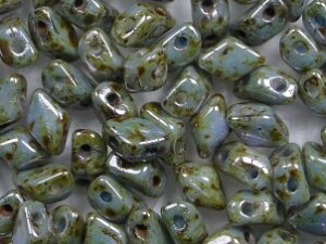 MGD-03000-65431 Chalk White Green Blue Lazura Matubo Mini GemDuo's, 6x4 mm 5 gr