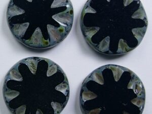 0010521 Jet Picasso Table Cut Sun Bead 18 mm 4 Pc.