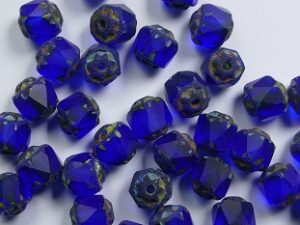 0090447 Matte Sapphire Picasso Facet Cathedral Beads 6 mm. 12 Pc.