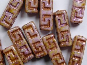 0030351 White Alabaster Rose Gold Lazura Copper Washed Celtic Blocks, 15x5 mm 10 Pc. - Afbeelding 1