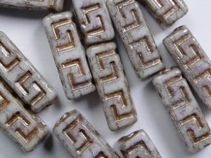 0080715 White Alabaster Terracotta Purple Antique Copper Washed Celtic Blocks, 15x5 mm 10 Pc. - Afbeelding 1