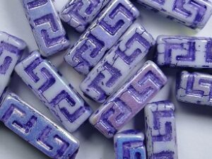 0090451 White Alabaster Full AB Blue/Purple Washed Celtic Blocks, 15x5 mm 10 Pc. - Afbeelding 1