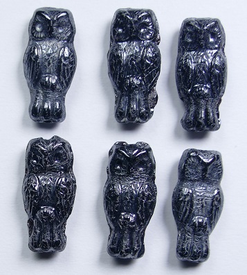 owl-23980-14400 owl beads jet hematite color 23980-14400