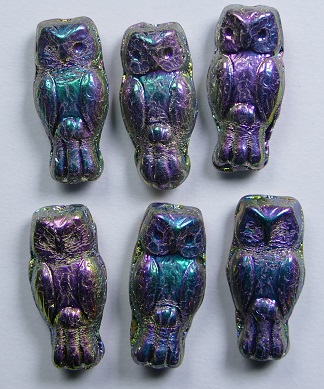 owl-23980-29443 owl beads jet full vitrail green color 23980-29443