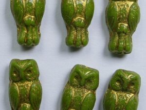 OWL-53420-54302 Owl Bead Opaque Olivine Gold Washed 12 Pc. - Afbeelding 1