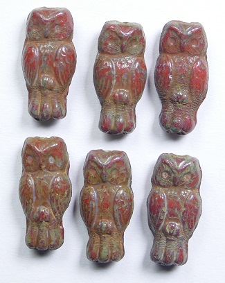 owl-93420-86800 owl beads opaque red travertin color 93420-86800