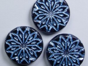 0080719 Dark Violet Blue Washed Origami Flower Bead 3 Pc.