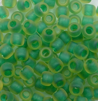 tr-06-0242F toho rocailles 6-0 Inside-Color Frosted Jonquil-Emerald Lined color 242F