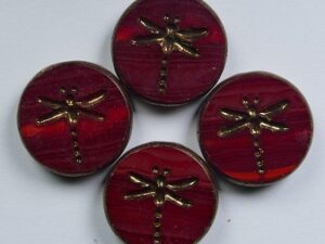 0050320 Dark Opal Red Melee Bronze Washed Dragonfly Table Cut 4 Pc. - Afbeelding 1