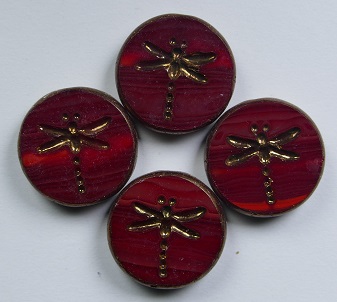 0050320 table cut dragon fly beads 17 mm Dark Opal Red Melee Bronze wash color 91260-14415