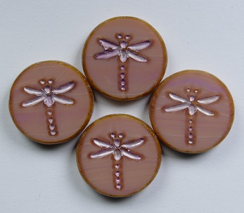 0070459 table cut dragon fly beads 17 mm Pink Coral Travertin Light Pink wash color 74020-86800-54321