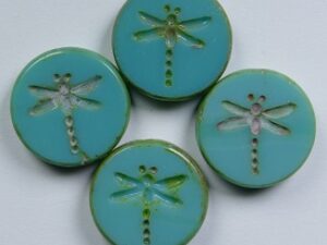 0100571 Opaque Green Turquoise Travertin Dragonfly Table Cut 4 Pc. - Afbeelding 1