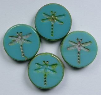 0100571 table cut dragon fly beads 17 mm Opaque Green Turquoise Travertin color 63130-86800