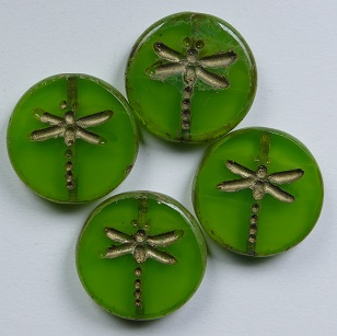 0100572 table cut dragon fly beads 17 mm Opal Green Travertin Gold Washed color 51010-86800-54302